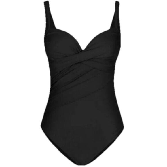 Cupshe Black One Piece Swimsuit Women’s Medium V-Neck Ruched Adjustable Straps - Picture 5 of 8